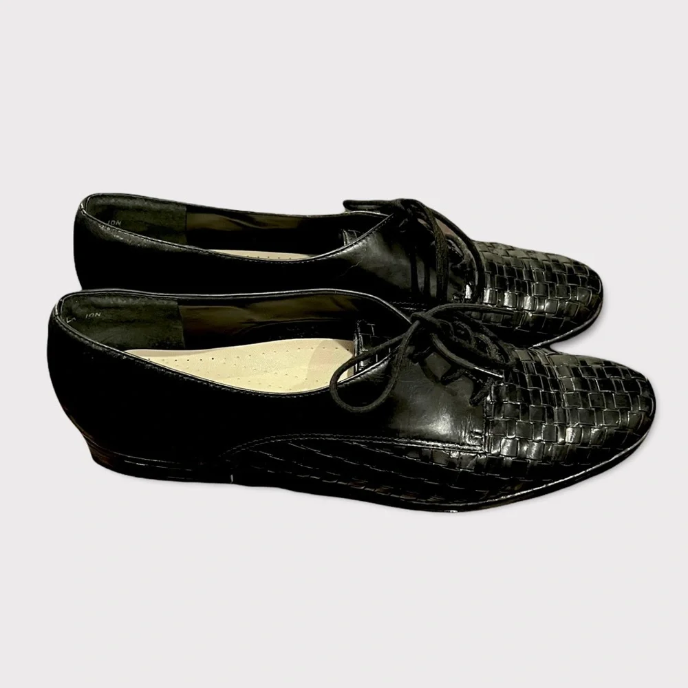 Trotters Lila Woven Black Leather Oxford Sz 10N